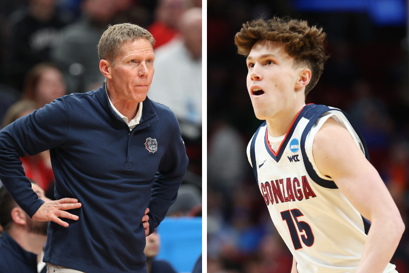 Gonzaga coach Mark Few and his son, Joe, who plays for him.