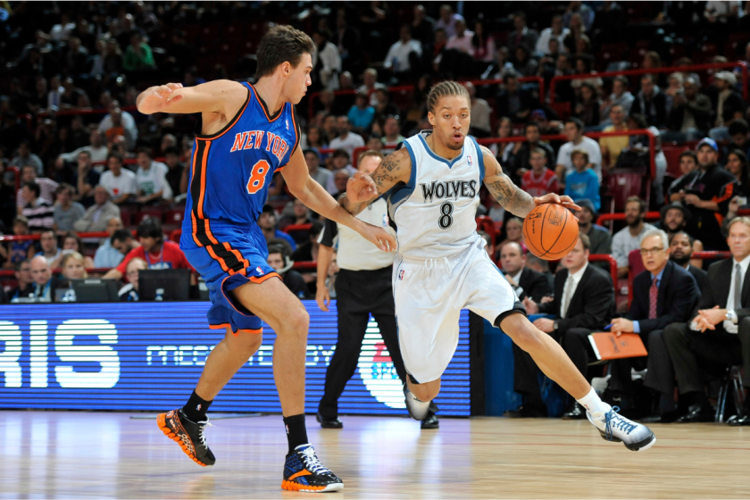 Michael Beasley of the Minnesota Timberwolves drives against the New York Knicks.