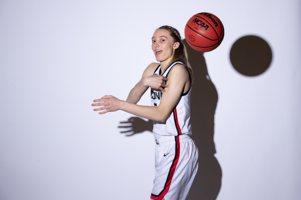 Paige Bueckers poses for a photo during UConn media day.