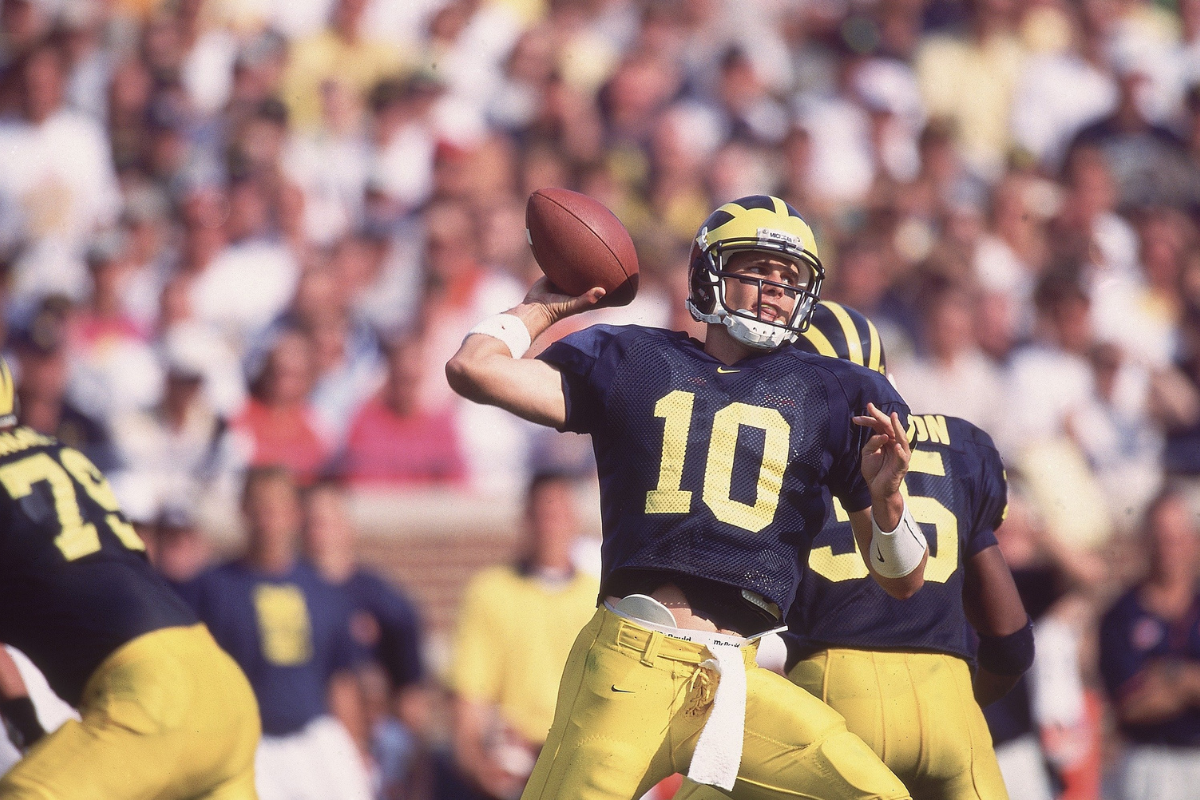 Tom Brady throws a pass during his Michigan days in 1998.
