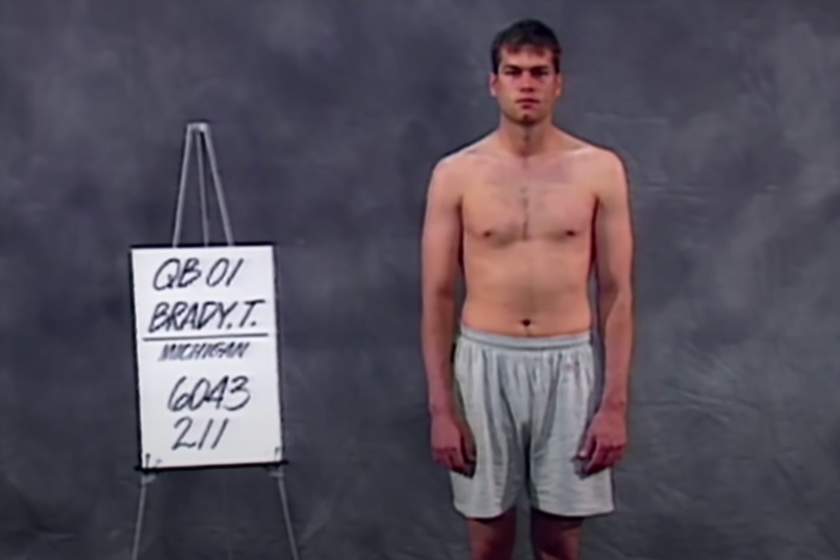 Tom Brady takes a photo ahead of his NFL Combine performance. 