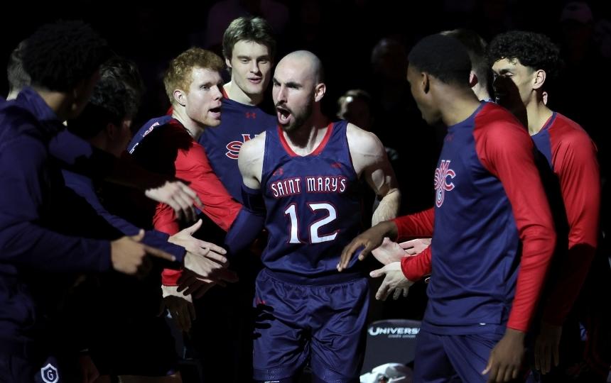 Tommy Kuhse #12 of the Saint Mary's Gaels gets introduced