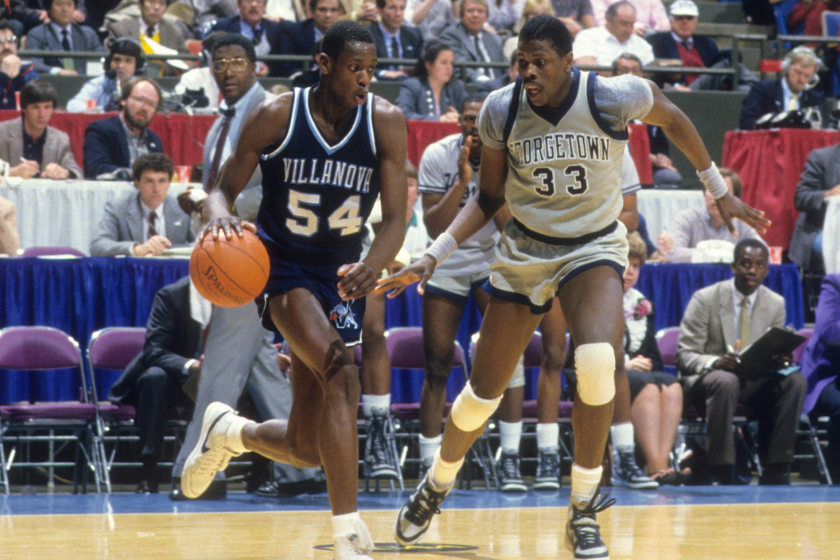 Ed Pinckney pushes by Patrick Ewing in the 1985 National Championship