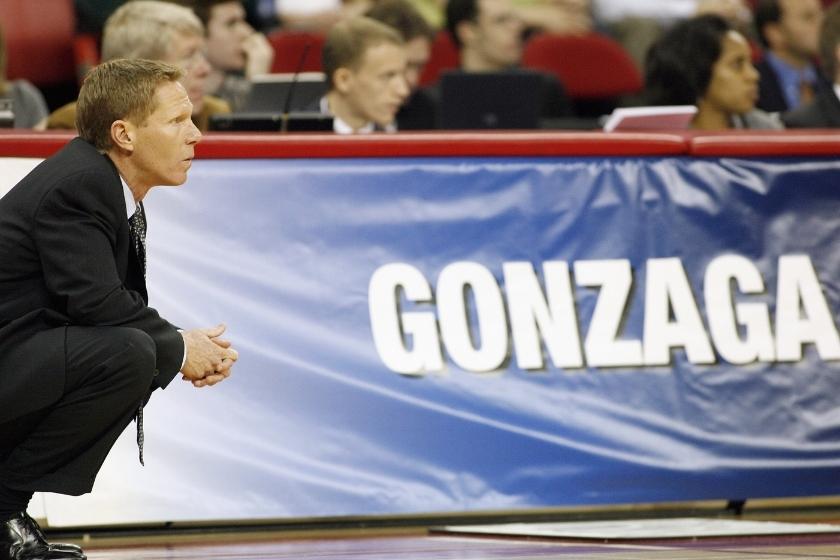 Mark Few watches his Gonzaga Bulldogs play Steph Curry and Davidson
