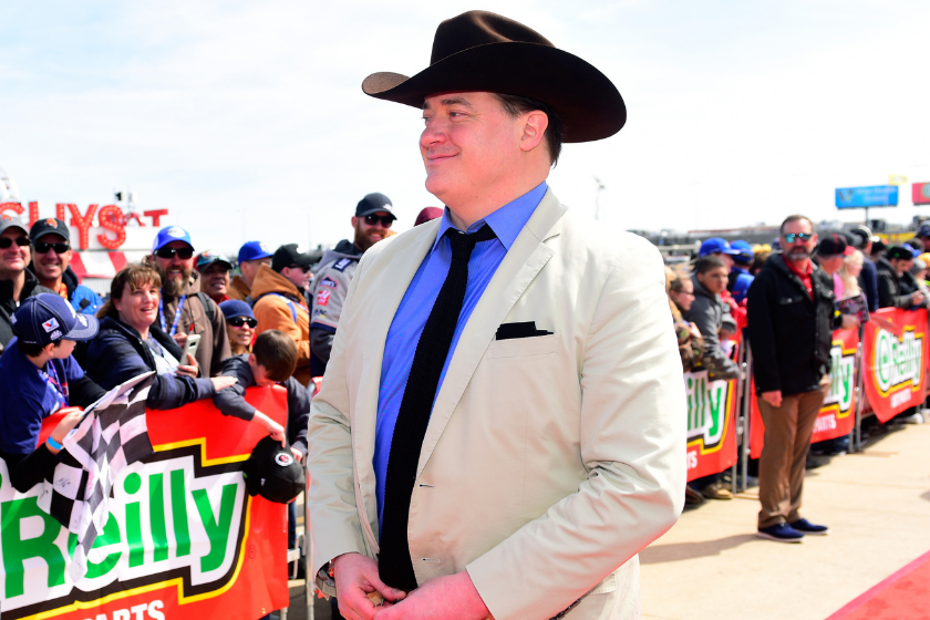 Brendan Fraser of DC Universe's "Doom Patrol" attends the Driver/Crew Chief Meeting before the Monster Energy NASCAR Cup Series O'Reilly Auto Parts 500 at Texas Motor Speedway on March 31, 2019 in Fort Worth, Texas