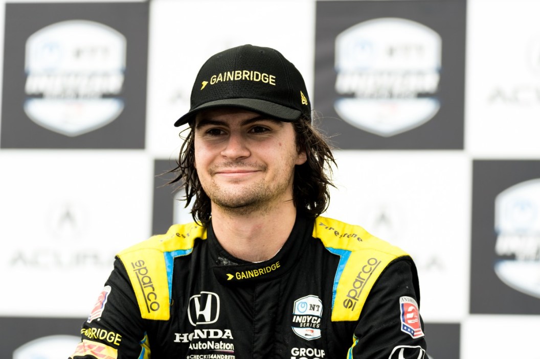 IndyCar driver Colton Herta wins the 2021 Acura Grand Prix Of Long Beach on September 26, 2021 in Long Beach, California