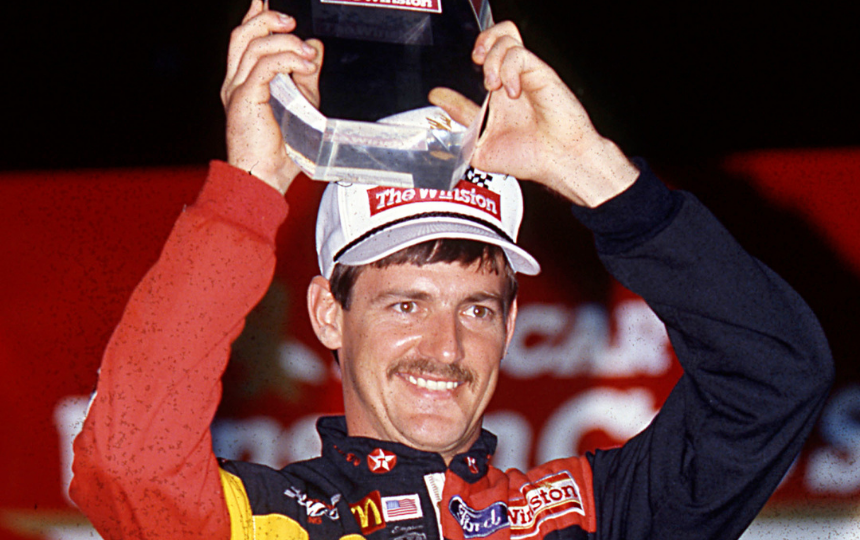  Davey Allison in victory lane at Charlotte Motor Speedway after winning The Winston NASCAR Cup All-Star race in 1992