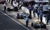IndyCar drivers wait in the pits during qualifications for the Big Machine Spiked Coolers Grand Prix on August 13, 2021 on the Indianapolis Motor Speedway Road Course in Indianapolis, Indiana