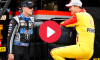 Kevin Harvick and Joey Logano talk in the garage area during practice for the NASCAR Cup Series Coca-Cola 600 at Charlotte Motor Speedway on May 28, 2021 in Concord, North Carolina