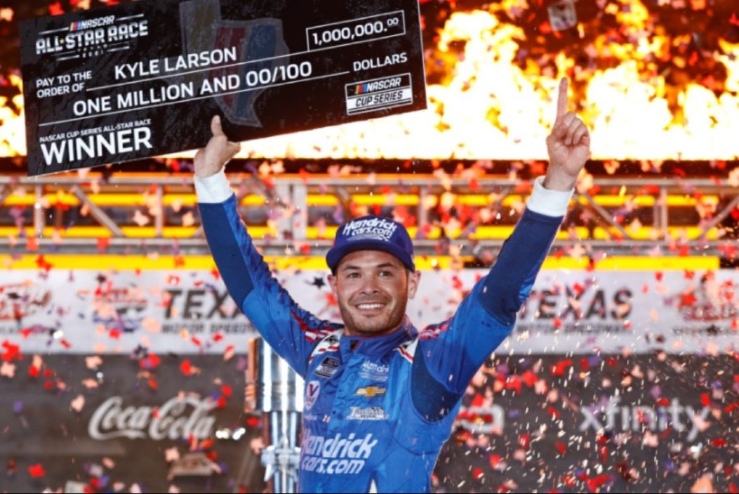 kyle larson with $1 million check from all star race