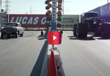 '55 Chevy Bel Air Faces Monster Truck in Drag Race, and They Have a Combined 2,000 Horsepower