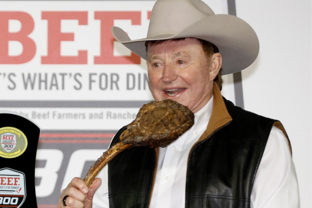 Richard Childress celebrates in the victory lane after Austin Hill won the NASCAR Xfinity Series Beef