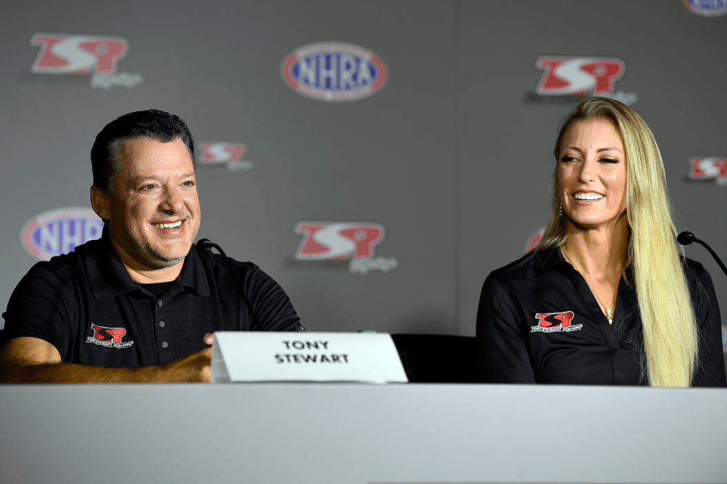tony stewart and leah pruett during press conference