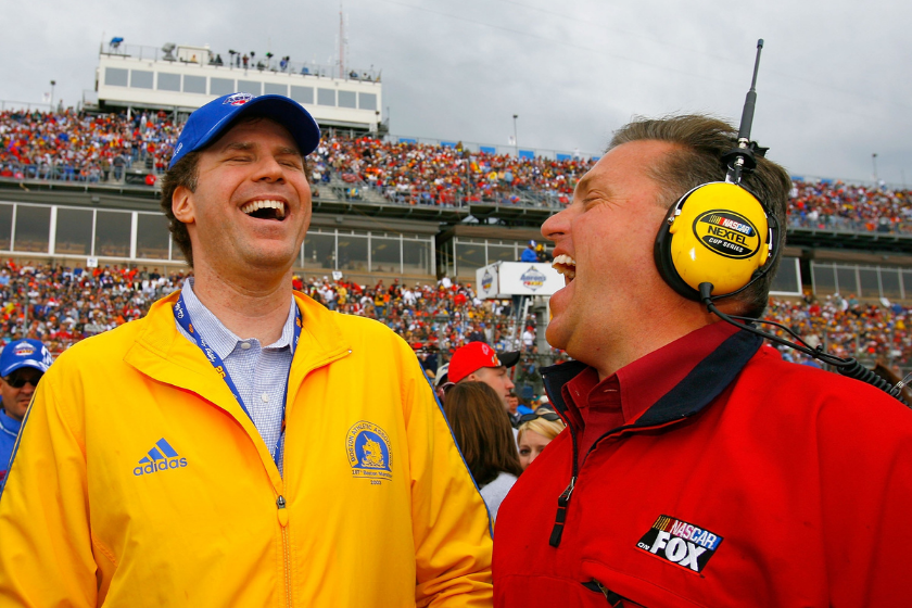 Will Ferrell and Steve Byrnes at the start of the NASCAR Nextel Cup Series Aaron's 499 at the Talladega Superspeedway on April 30, 2006 in Talladega, Alabama