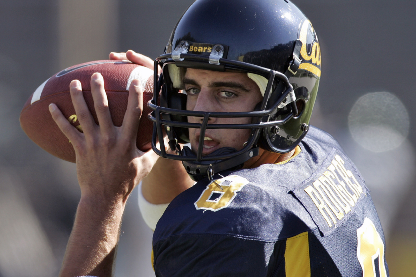 Aaron Rodgers looks downfield as a member of the Cal Berkeley football team.