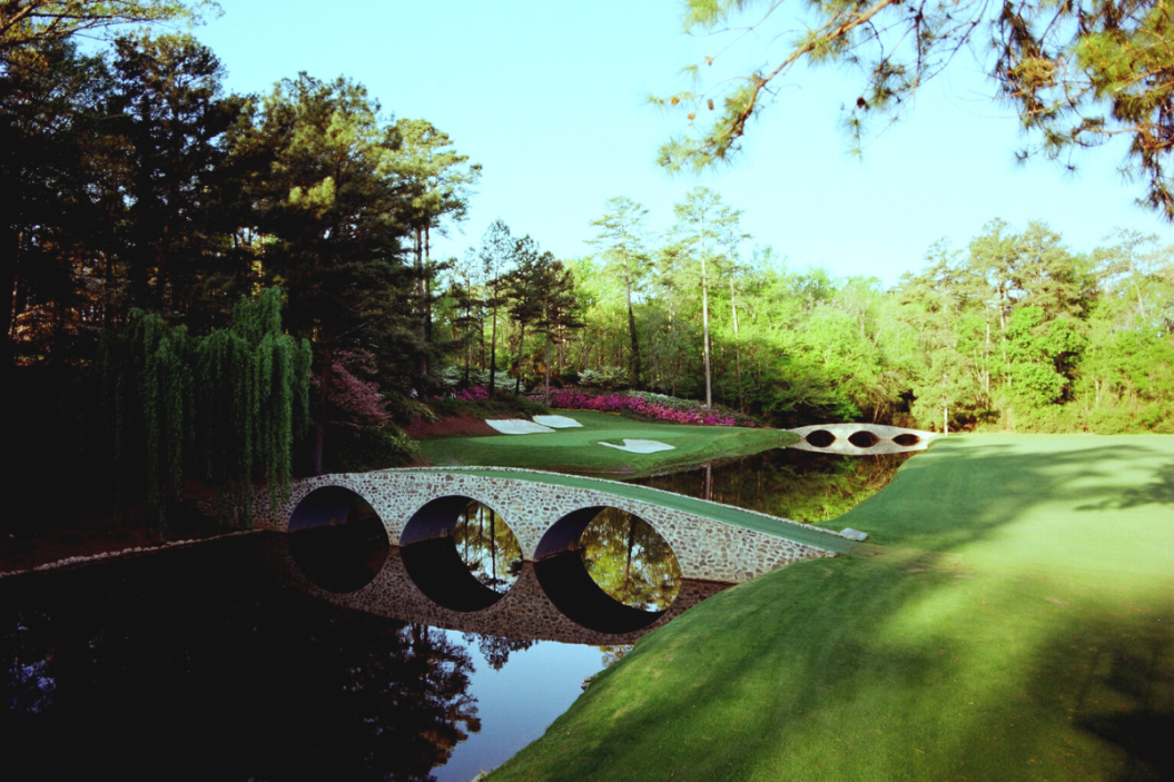 The iconic par-3 12th hole at Augusta National Golf Club. The hole is a part of Amen Corner.