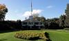 The clubhouse at Augusta National Golf Club before the 2020 Masters.