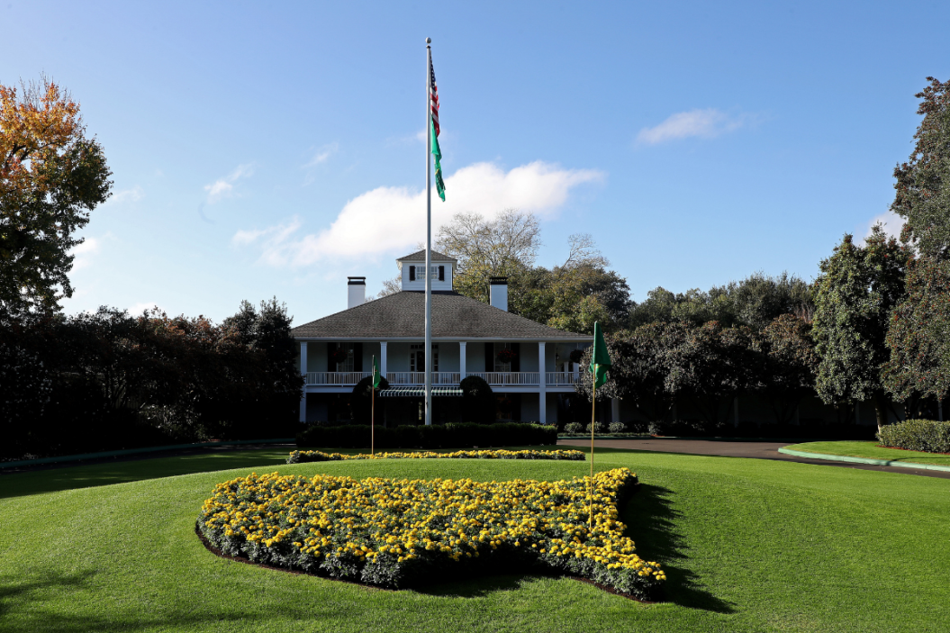 The clubhouse at Augusta National Golf Club before the 2020 Masters.
