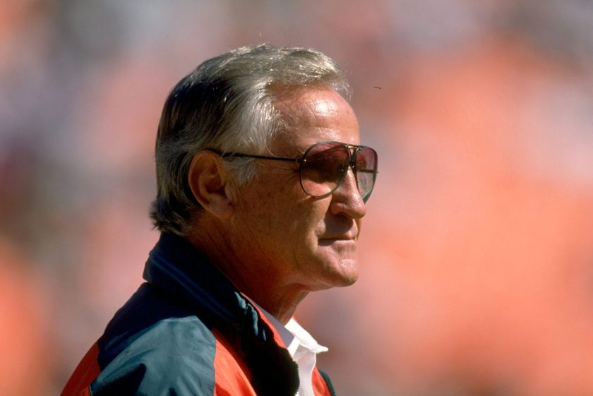 Don Shula looks on while coaching a game in 1993.