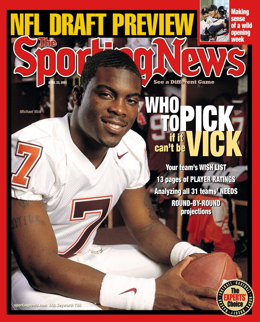 Michael Vick graces the cover of Sporting News in 2001.