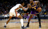 New Orleans Pelicans rookie Herbert Jones guards LeBron James of the Los Angeles Lakers.