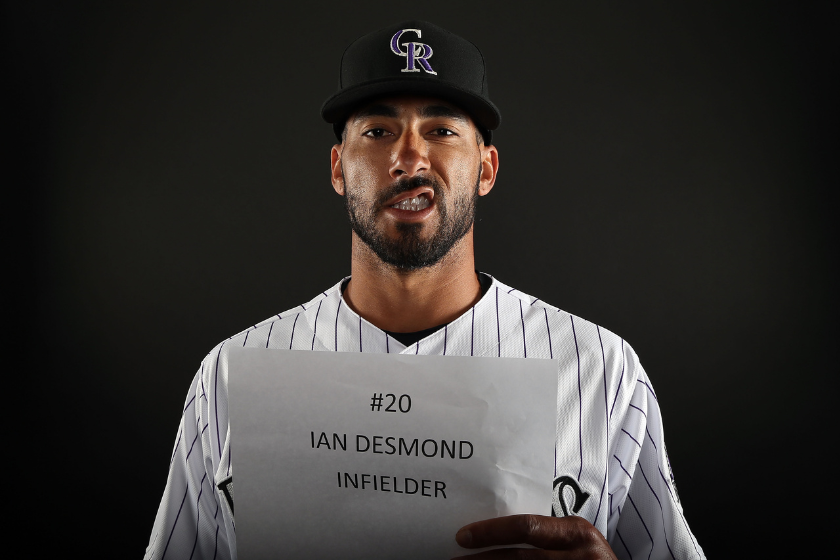  Ian Desmond #20 of the Colorado Rockies poses for a portrait during photo day at Salt River Fields at Talking Stick