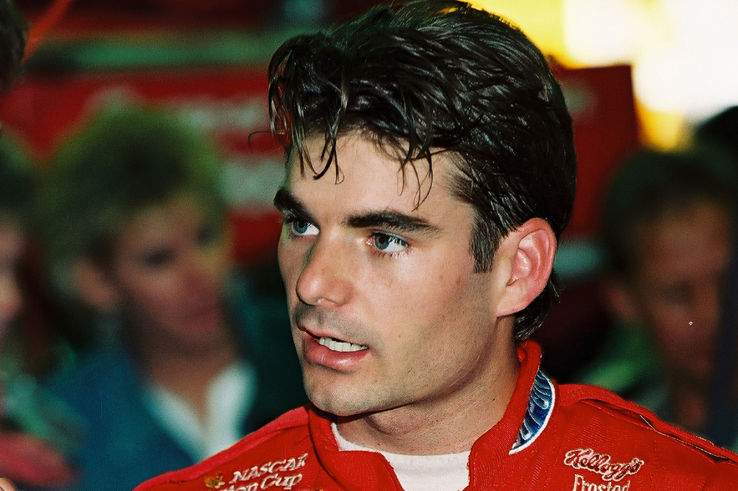 Jeff Gordon talks to his crew chief prior to qualifying for a 1996 Winston Cup race at Charlotte Motor Speedway
