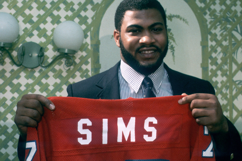 Kenneth Sims after being selected by the New England Patriots in the 1982 NFL Draft.