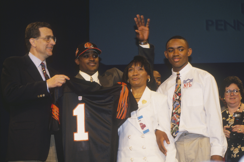 Ki Jana Carter at the 1995 NFL Draft with NFL Commissioner Paul Tagliabue.