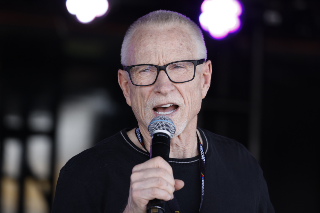 Mark Martin speaks to fans in the Neon Garage before the NASCAR Cup Series Playoff South Point 400 on October 15, 2022 at Las Vegas Motor Speedway
