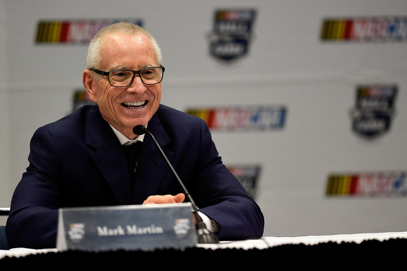 Mark Martin speaks to the media following his induction to the NASCAR Hall of Fame at the NASCAR Hall of Fame on January 20, 2017 in Charlotte, North Carolina