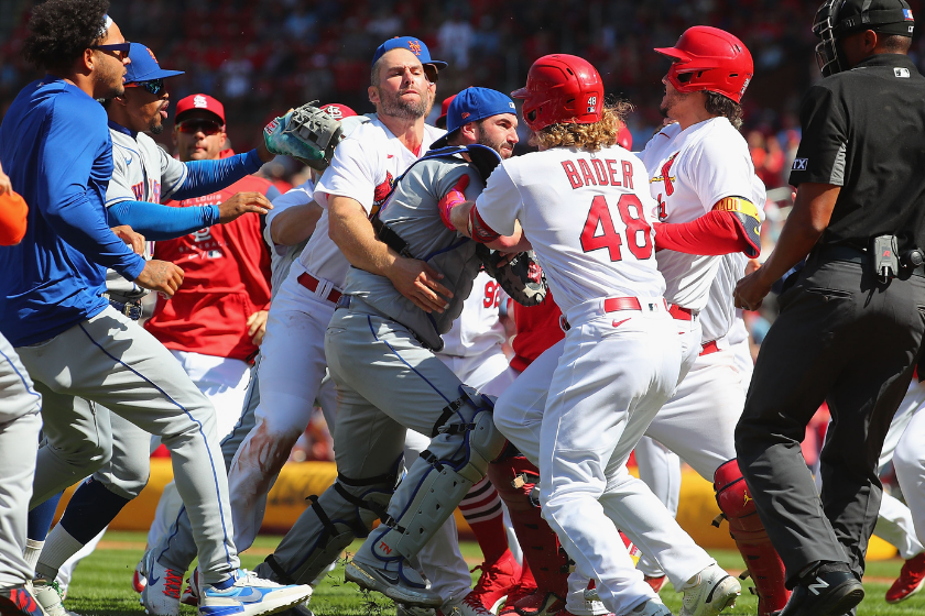 The Mets and Cardinals bench-clearing brawl after Paolo Ynoa threw at Nolan Arenado.