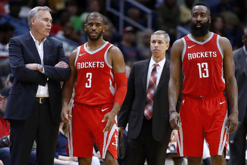 Mike D'Antoni coaches Chris Paul and James Harden with the Houston Rockets.