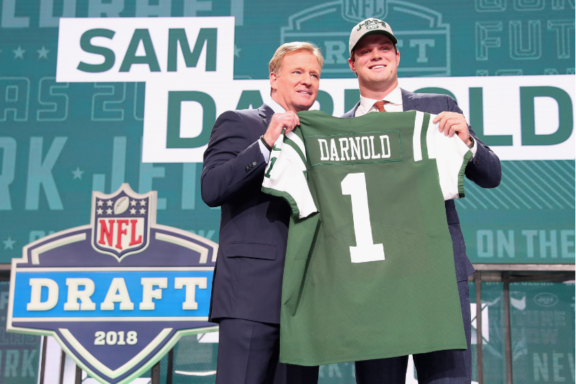 Sam Darnold and Roger Goodell after Darnold was selected by the New York Jets.