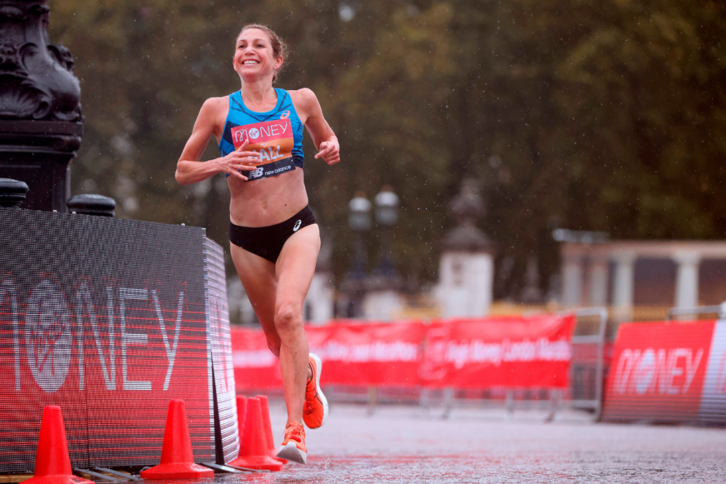 Runner Sara Hall looks to break the American women's marathon record at the 2022 Boston Marathon.