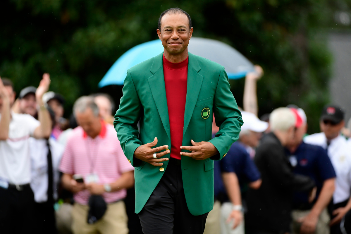 Tiger Woods shows off his Green JAcket after winning the 2019 Green Jacket