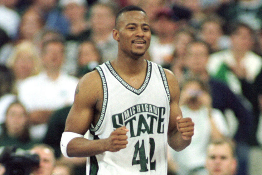 Morris Peterson walks up the court for Michigan State