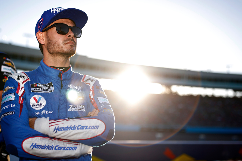 Kyle Larson looks on from the grid during qualifying for the NASCAR Cup Series Championship at Phoenix Raceway on November 06, 2021 in Avondale, Arizona