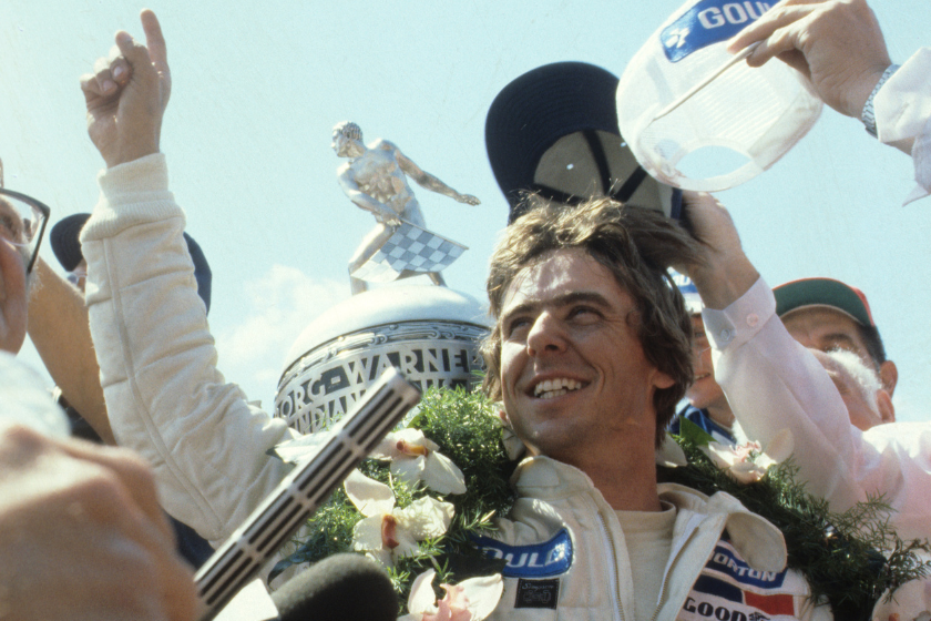 rick mears celebrates after winning 1979 indy 500