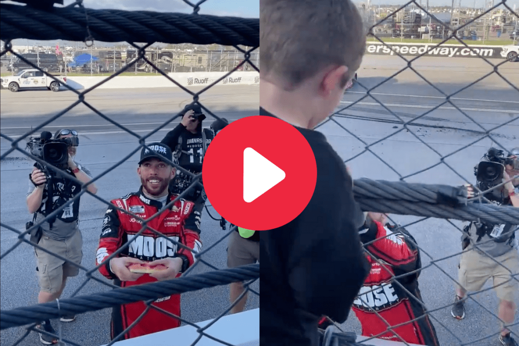 ross chastain gives kid piece of smashed watermelon after talladega win