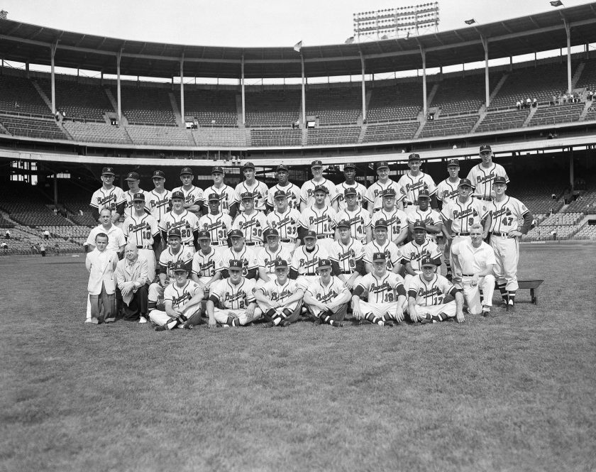 The 1957 Milwaukee Braves team photo.