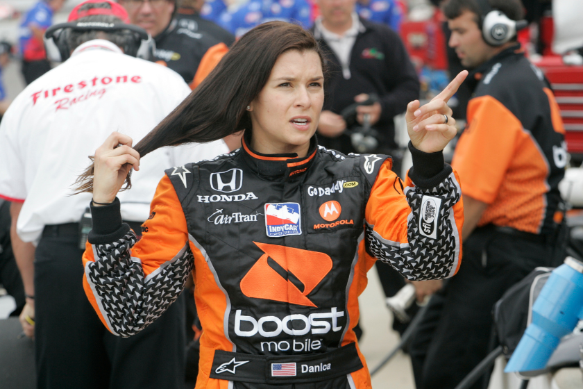 Danica Patrick gestures during practice for the Indianapolis 500 auto race at the Indianapolis Motor Speedway in Indianapolis, Friday, May 8, 2009. 
