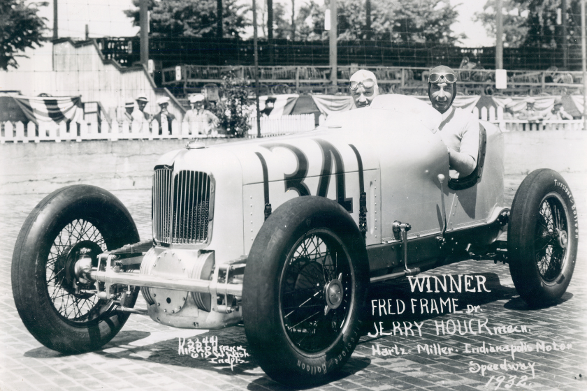 Fred Frame and mechanic Jerry Houck after winning 1932 Indy 500