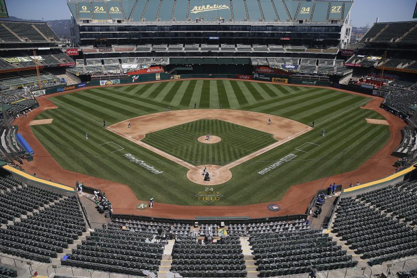 A view of the Oakland Coliseum in 2020.