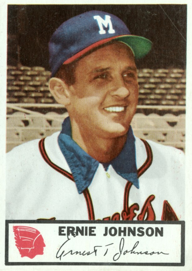 A baseball card of Ernie Johnson Sr. in 1953.