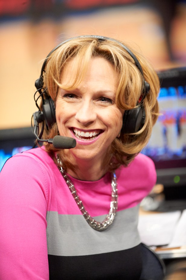 Beth Mowins calls a college basketball game in 2012.