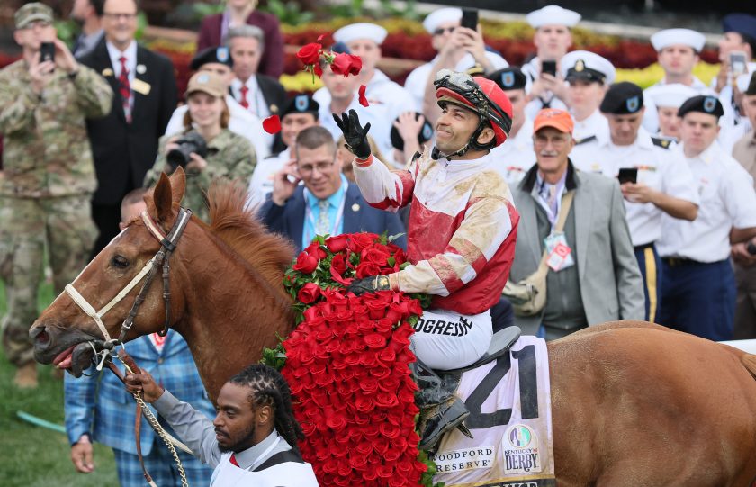Rich Strike and his jockey at the 2022 Kentucky Derby.