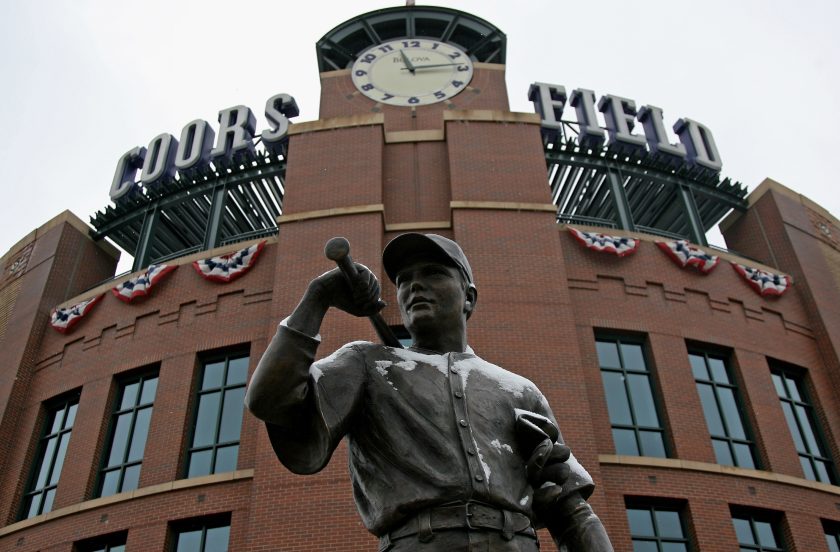 A statue is shown outside Coors Field in 2009.