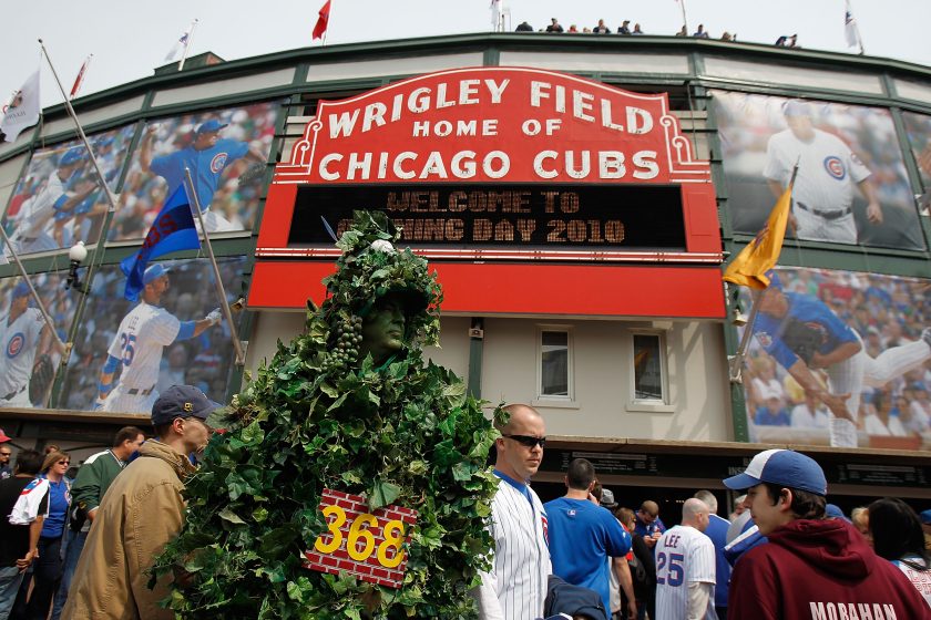 A view of the front of Wrigley Field in 2010.