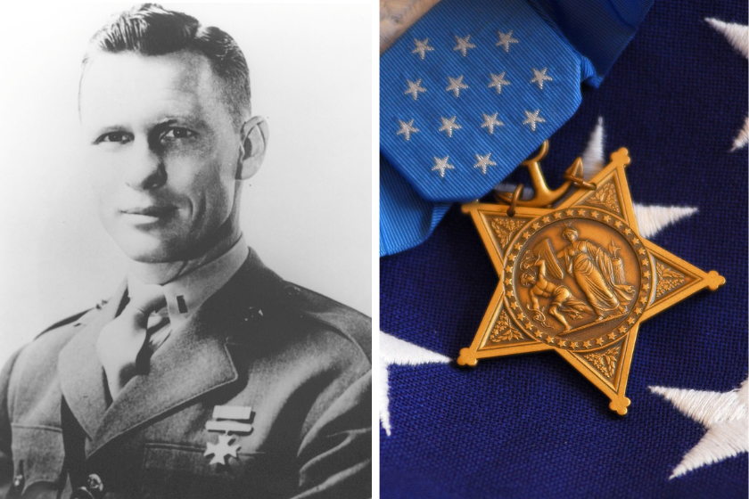 Jack Lummus, who dies on Iwo Jima, and the Medal Honor he was given posthumously.